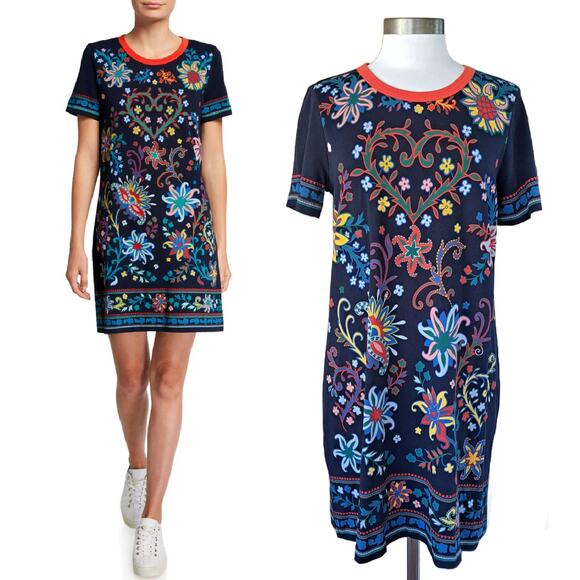 Tory Burch Dresses & Skirts - Tory Burch Black Mountain Floral Navy Multicolored T-Shirt Dress Medium